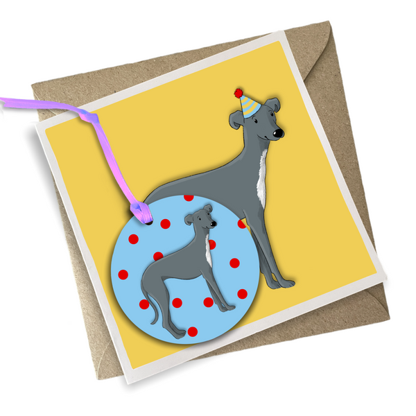 Whippet Birthday Card and Hanging Decoration